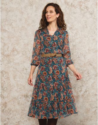 Robe longue motif bleu