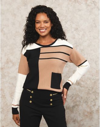 Pull fantaisie noir beige