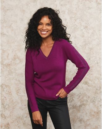 Pull maille strass violet