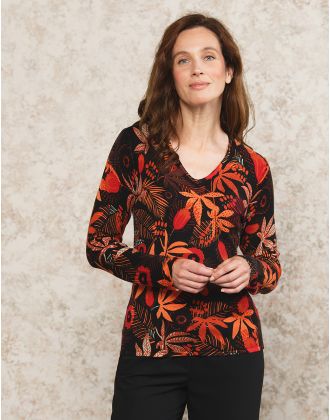 Pull motif noir orange