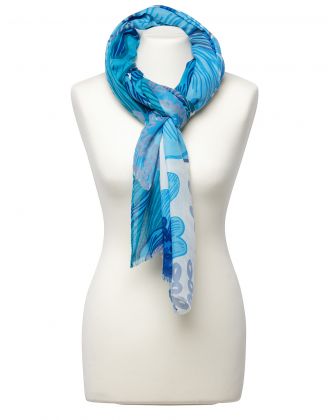 Foulard bleu motif fleuri