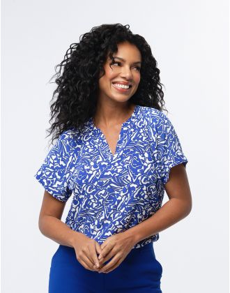 Blouse chic imprimé bleu