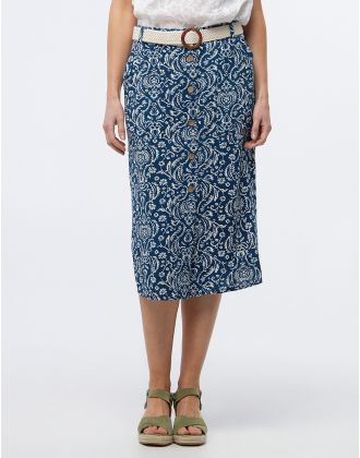 Jupe midi bleu imprimé