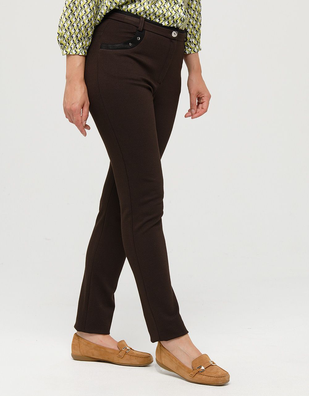 Pantalon slim marron femme hot sale